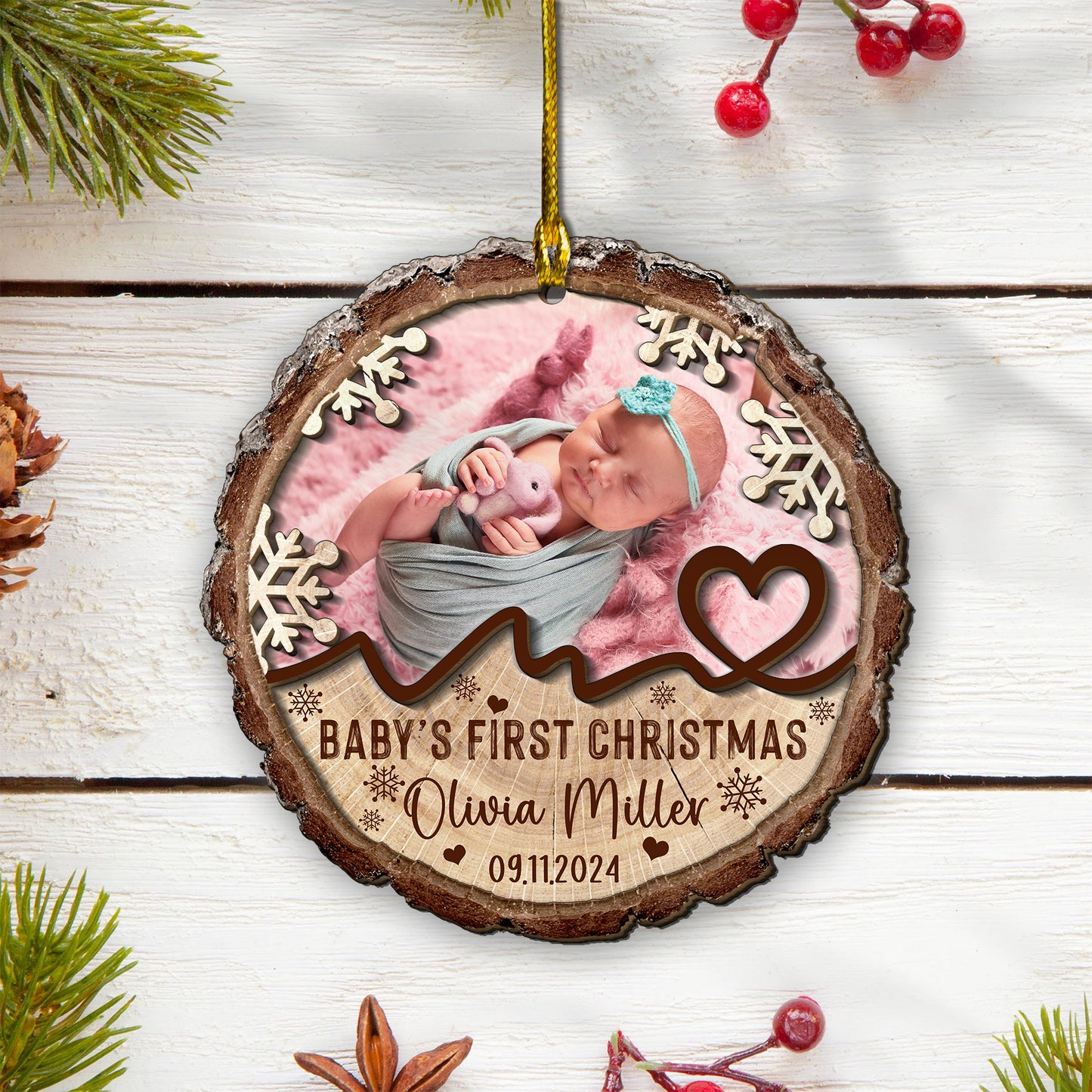 Custom Baby Photo 2-Layer Wood Ornament