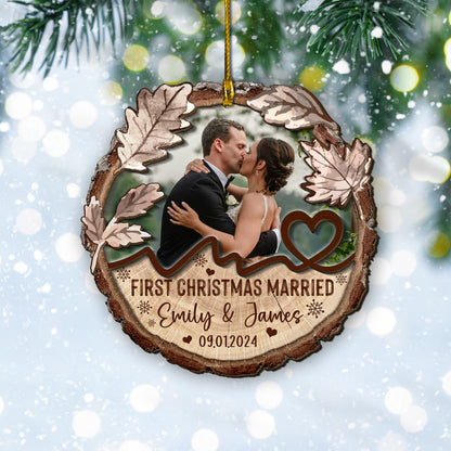 Custom Wedding Photo 2-Layers Wood Slice Ornament