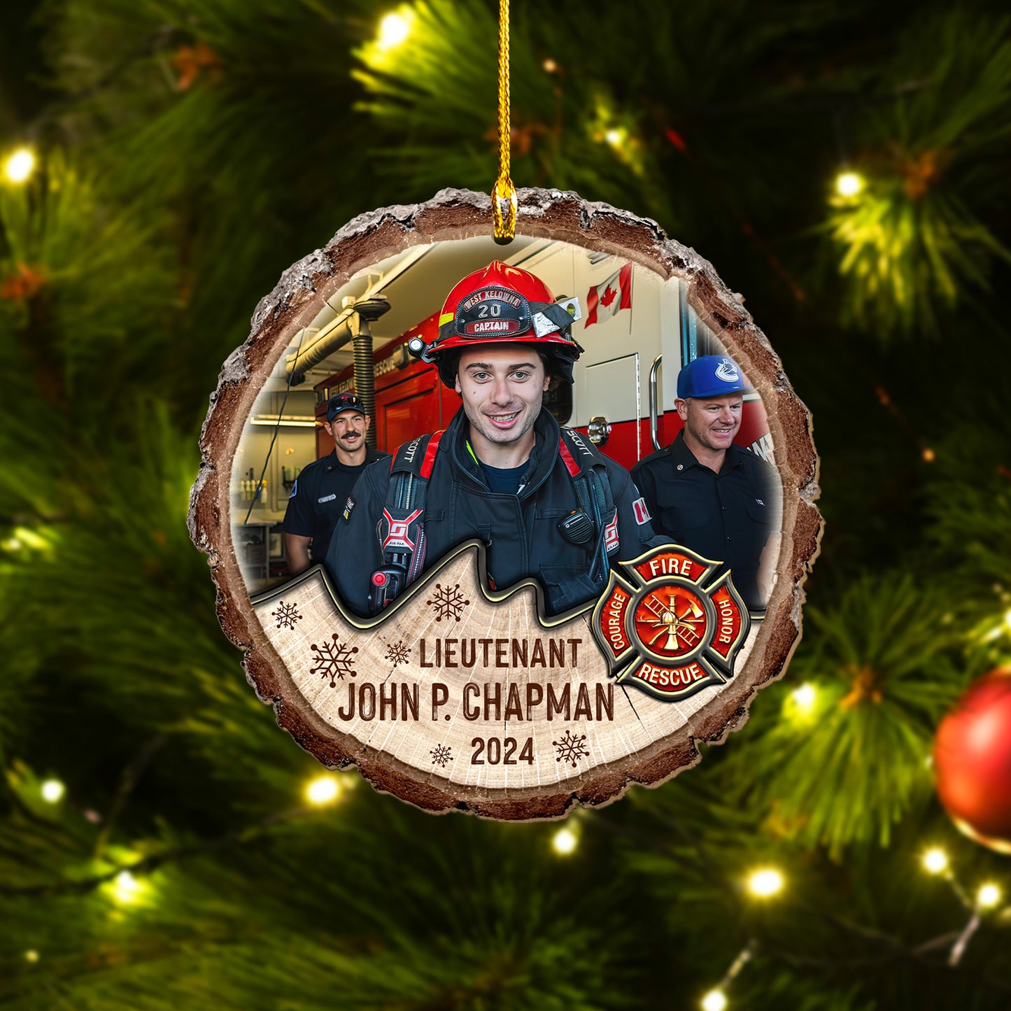 Custom Photo Firefighter Wood Slice Ornament