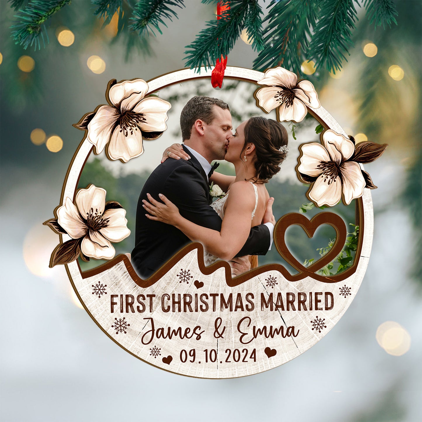 Custom Wedding Photo Wood and Acrylic Ornament