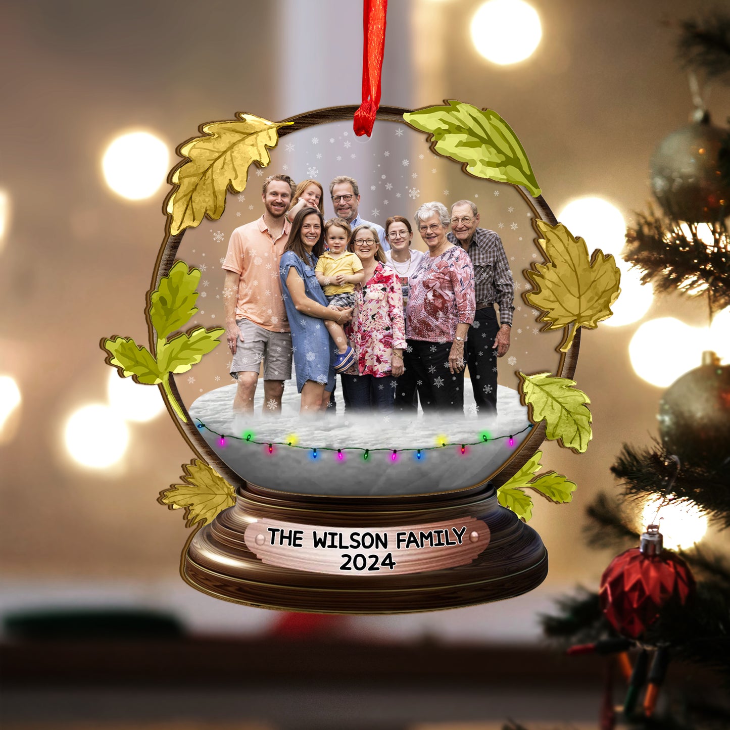 Custom Family Photo Snowball Wood and Acrylic Ornament