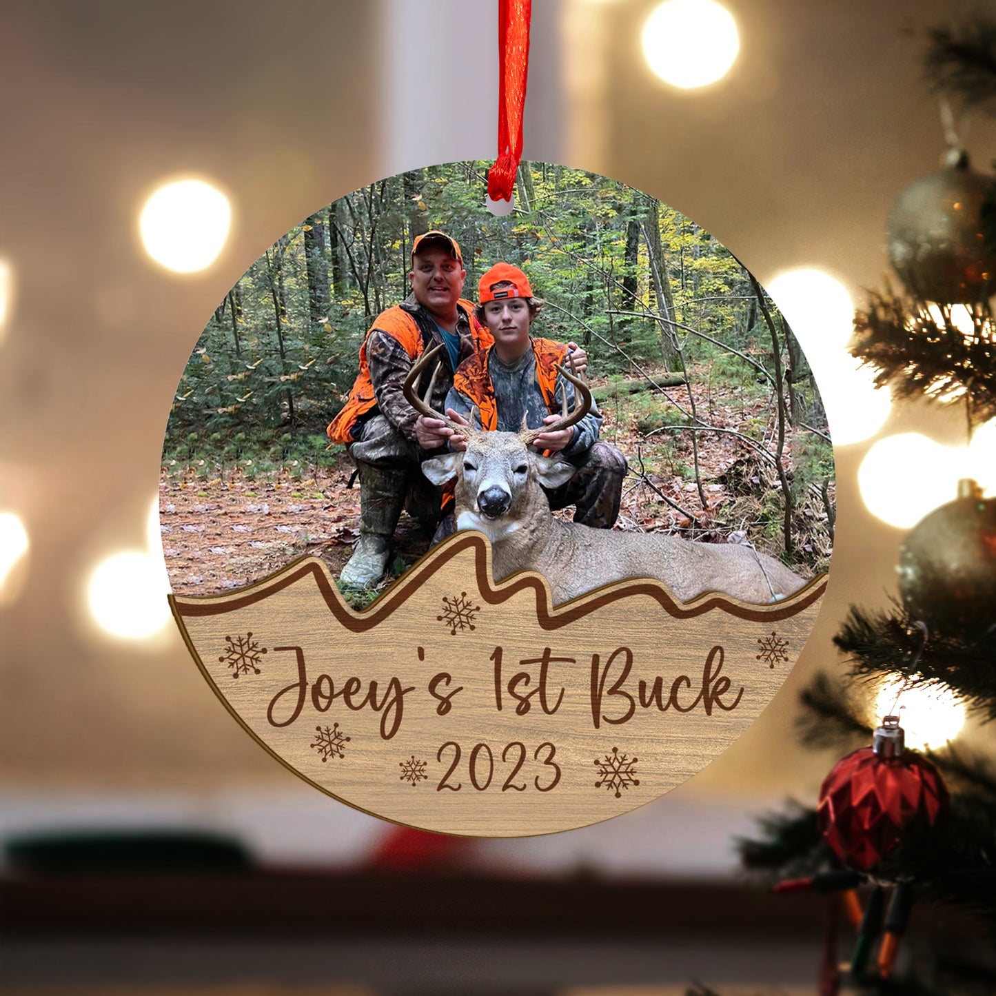 Custom Photo Hunting Wood and Acrylic Ornament