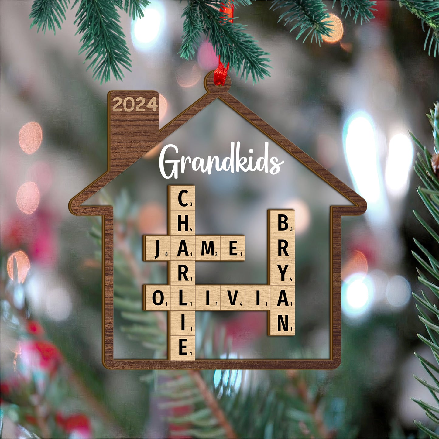 Custom Family Crossword Wood and Acrylic Christmas Ornament