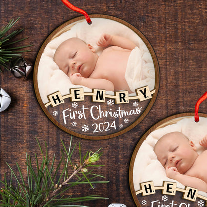 Custom Baby Photo Crossword Wood and Acrylic Ornament