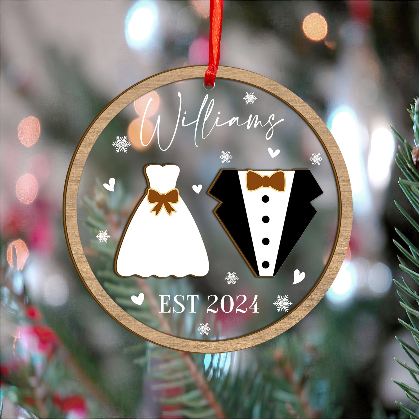 Custom Wedding Wood and Acrylic Ornament