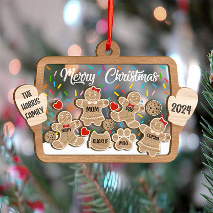 Custom Family Names Gingerbread Wood and Acrylic Ornament