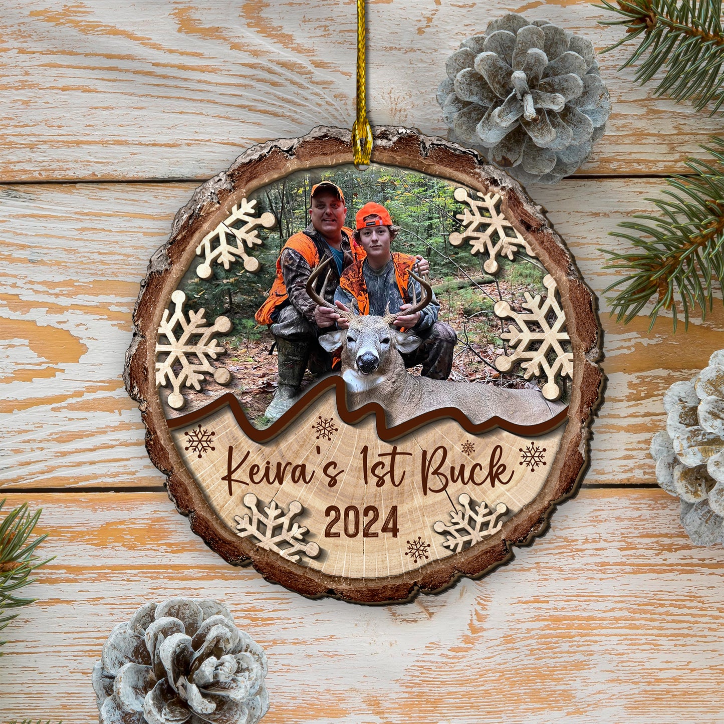 Custom Hunting Photo 2-Layer Wood Ornament