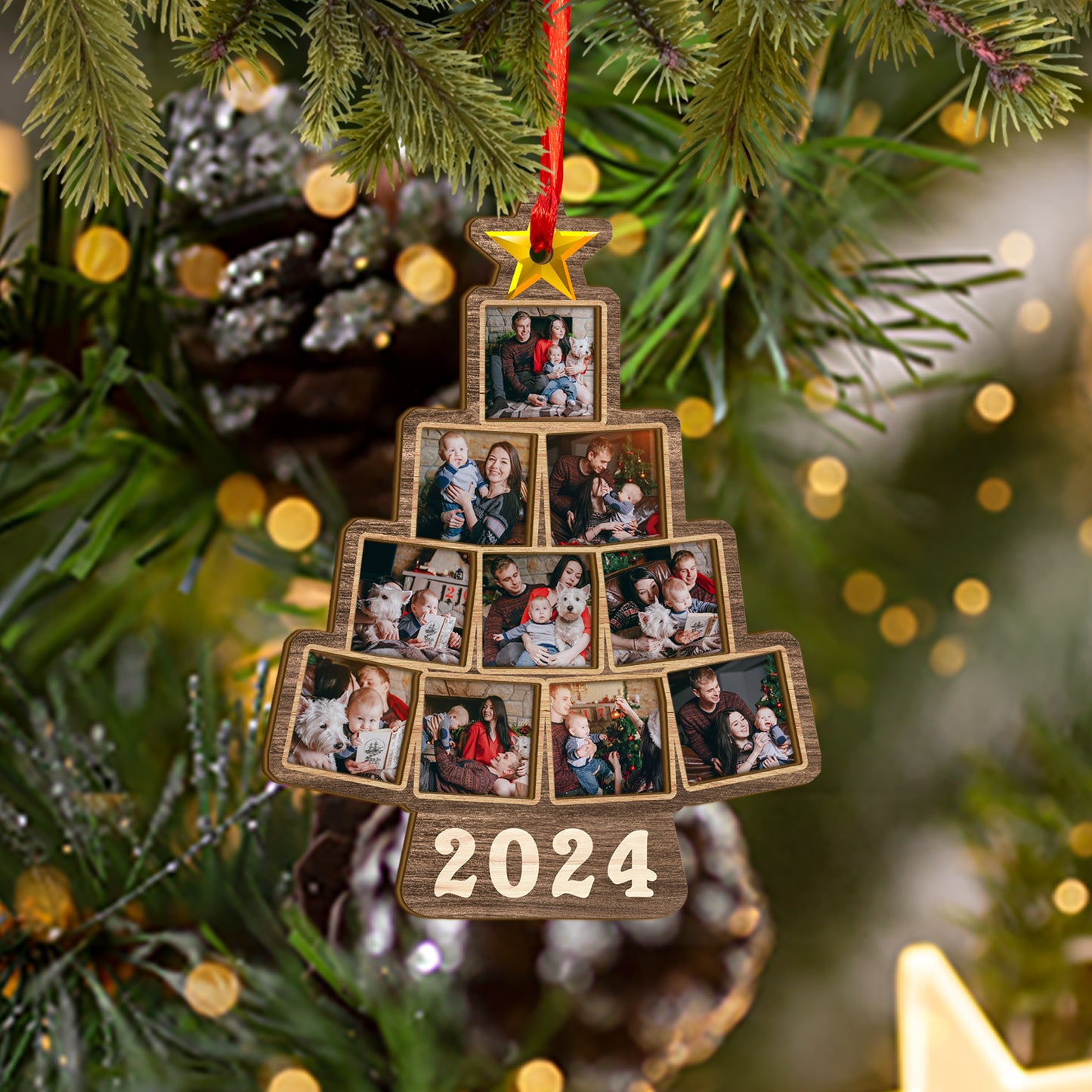 Custom Christmas Tree Family Photo Wood and Acrylic Ornament