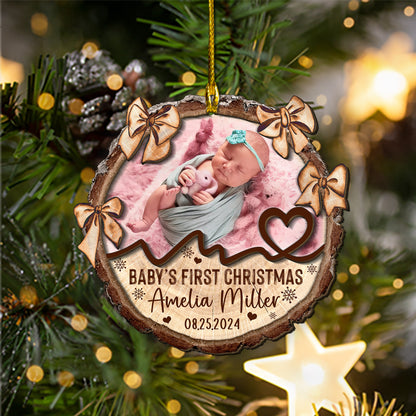 Custom Baby Photo Tie Bow 2-Layer Wood Ornament