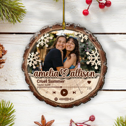 Custom Bestie Song Photo 2-Layer Wood Ornament