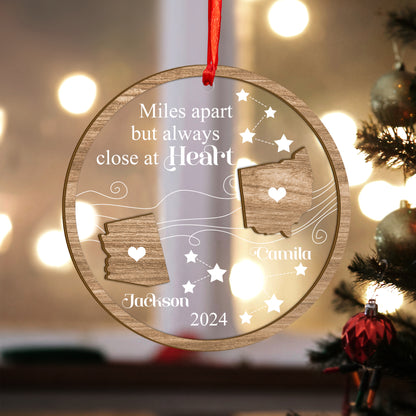 Custom Long Distance Relationship Wood and Acrylic Ornament