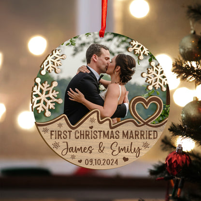 Custom Wedding Photo Wood and Acrylic Ornament