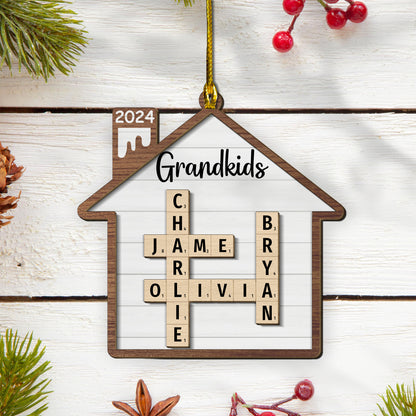 Custom Grandkids Crossword Christmas 2-Layers Wood Ornament