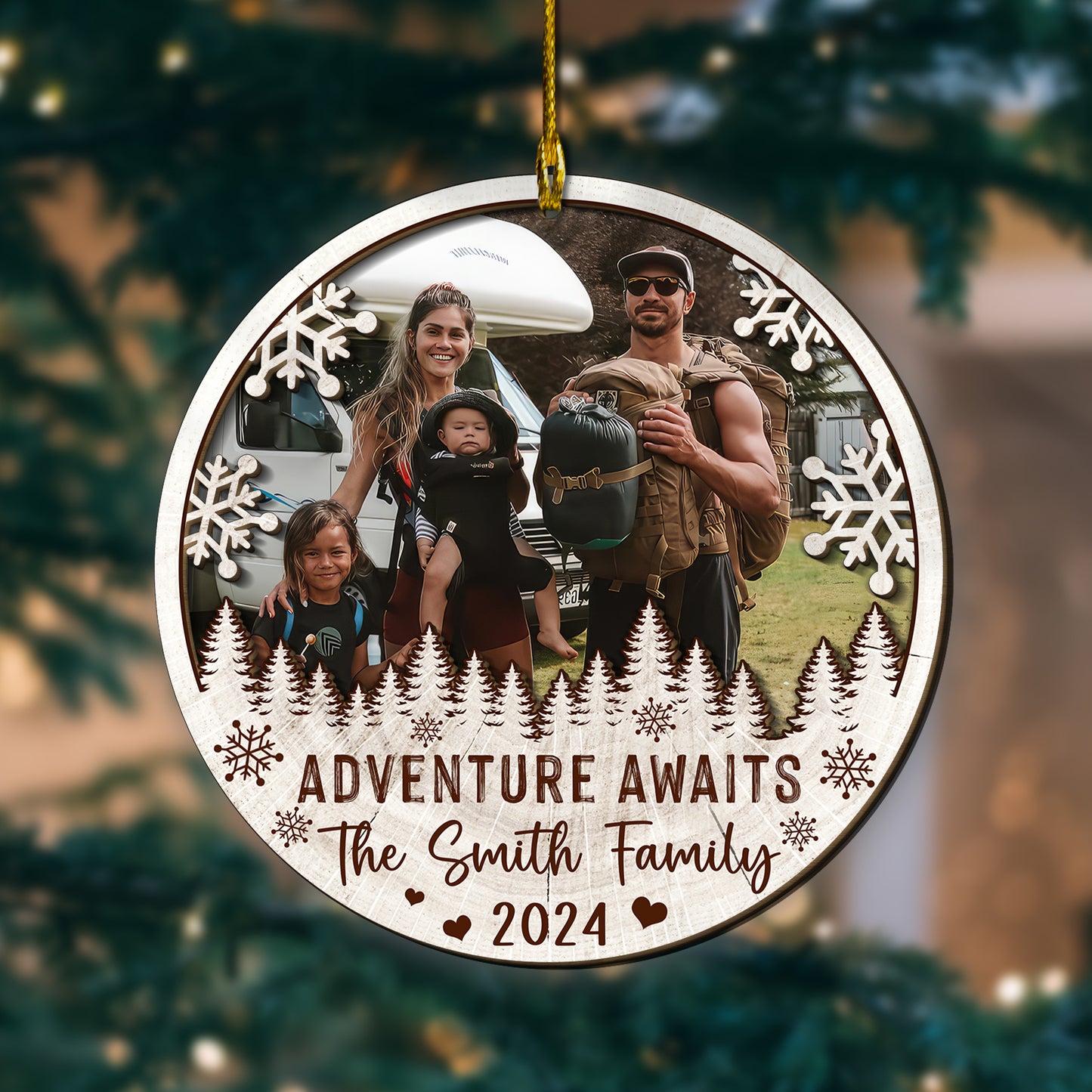 Custom Camping Photo  2-Layer Wood Ornament