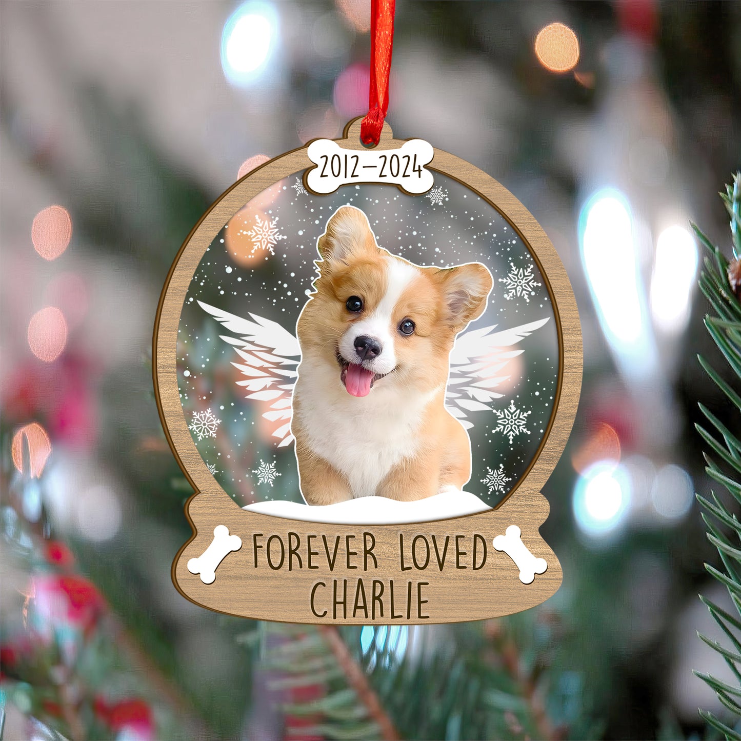 Custom Dog Memorial Photo Wood and Acrylic Ornament