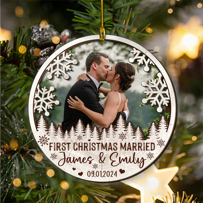 Custom Couple Photo 2-Layer Wood Ornament