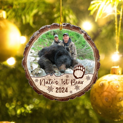 Custom Bear Hunting Photo Wood Ornament