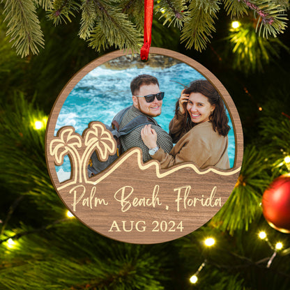 Custom Vacation Photo Wood and Acrylic Ornament