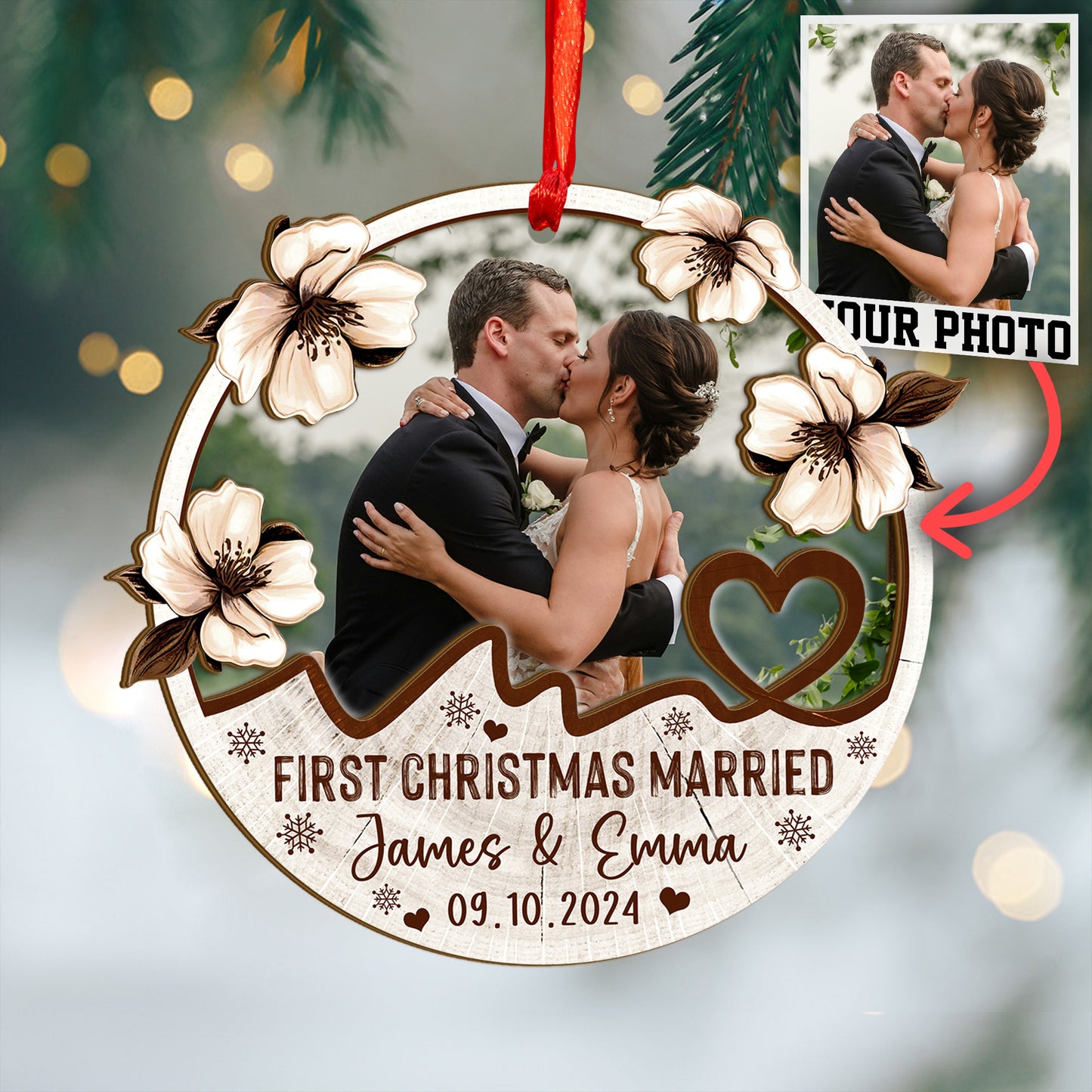 Custom Wedding Photo Wood and Acrylic Ornament