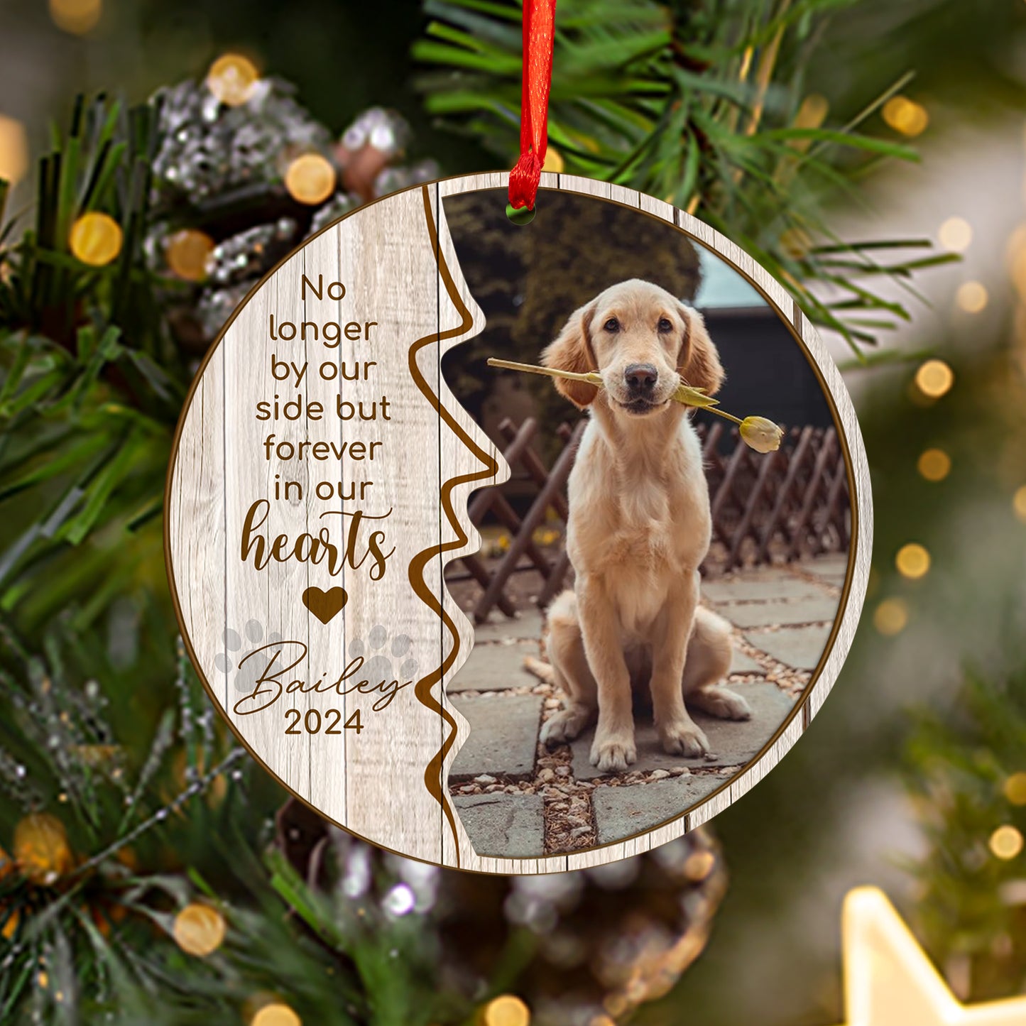 Custom Photo Memorial Dog Wood and Acrylic Ornament