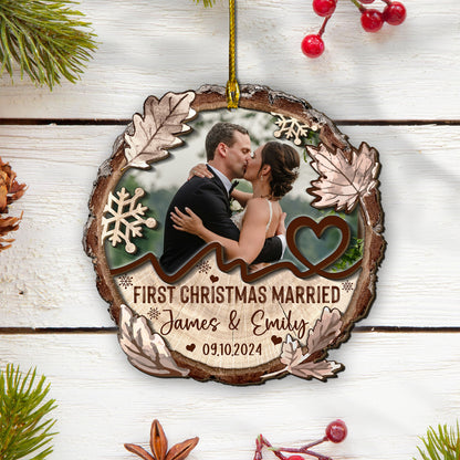 Custom Wedding Photo 2-Layer Wood Ornament