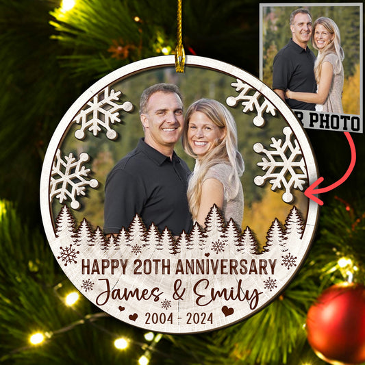 Custom Anniversary Photo 2-Layer Wood Ornament