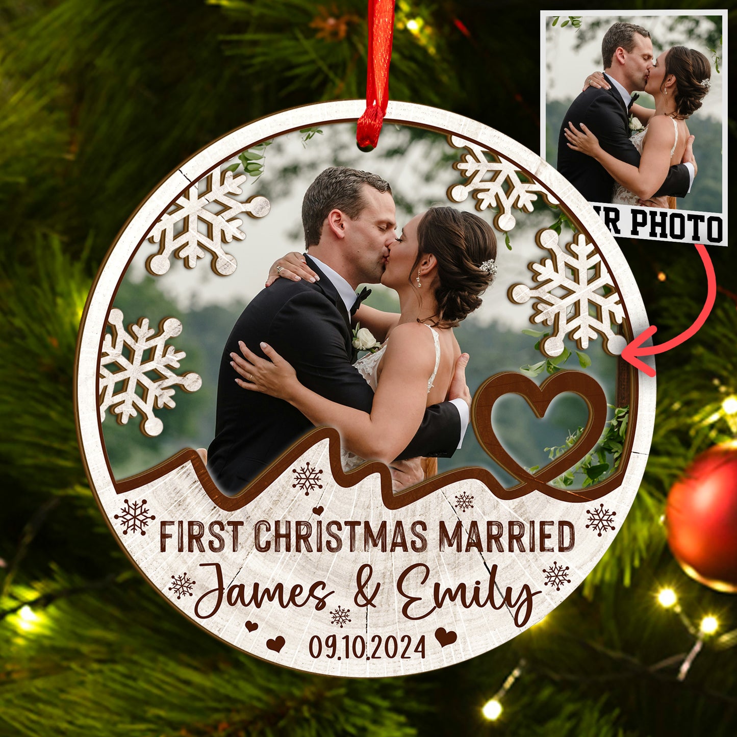 Custom Wedding Photo Wood and Acrylic Ornament