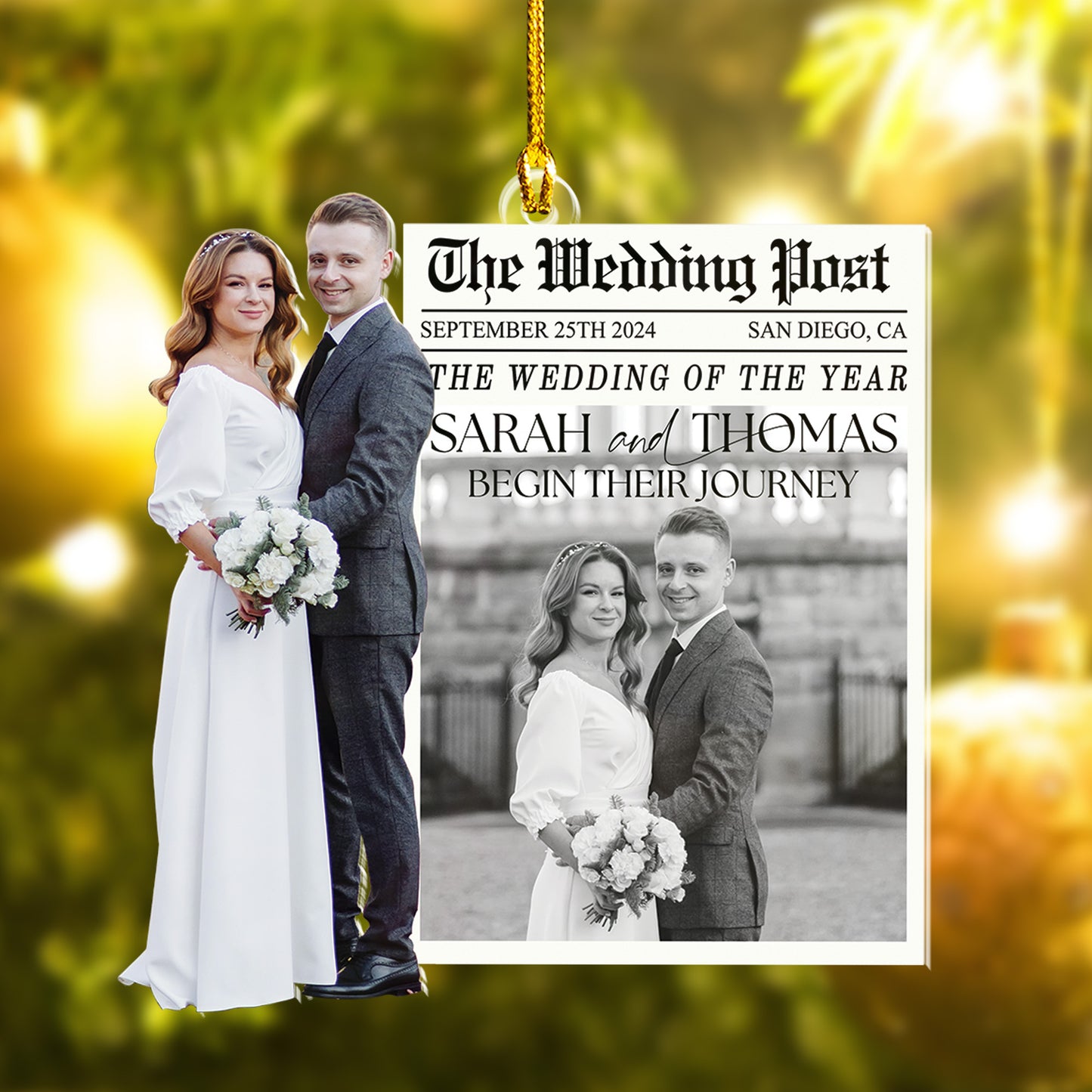 Custom Wedding Photo Newspaper Ornament