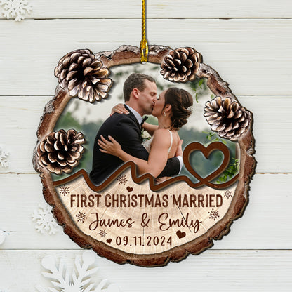 Custom Wedding Photo 2-Layer Wood Slice Ornament