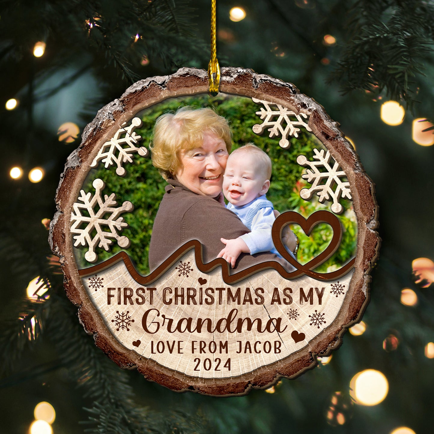 Custom Grandma Photo 2-Layer Wood Ornament