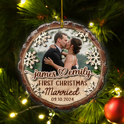 Custom Wedding Photo 2-Layer Wood Slice Ornament