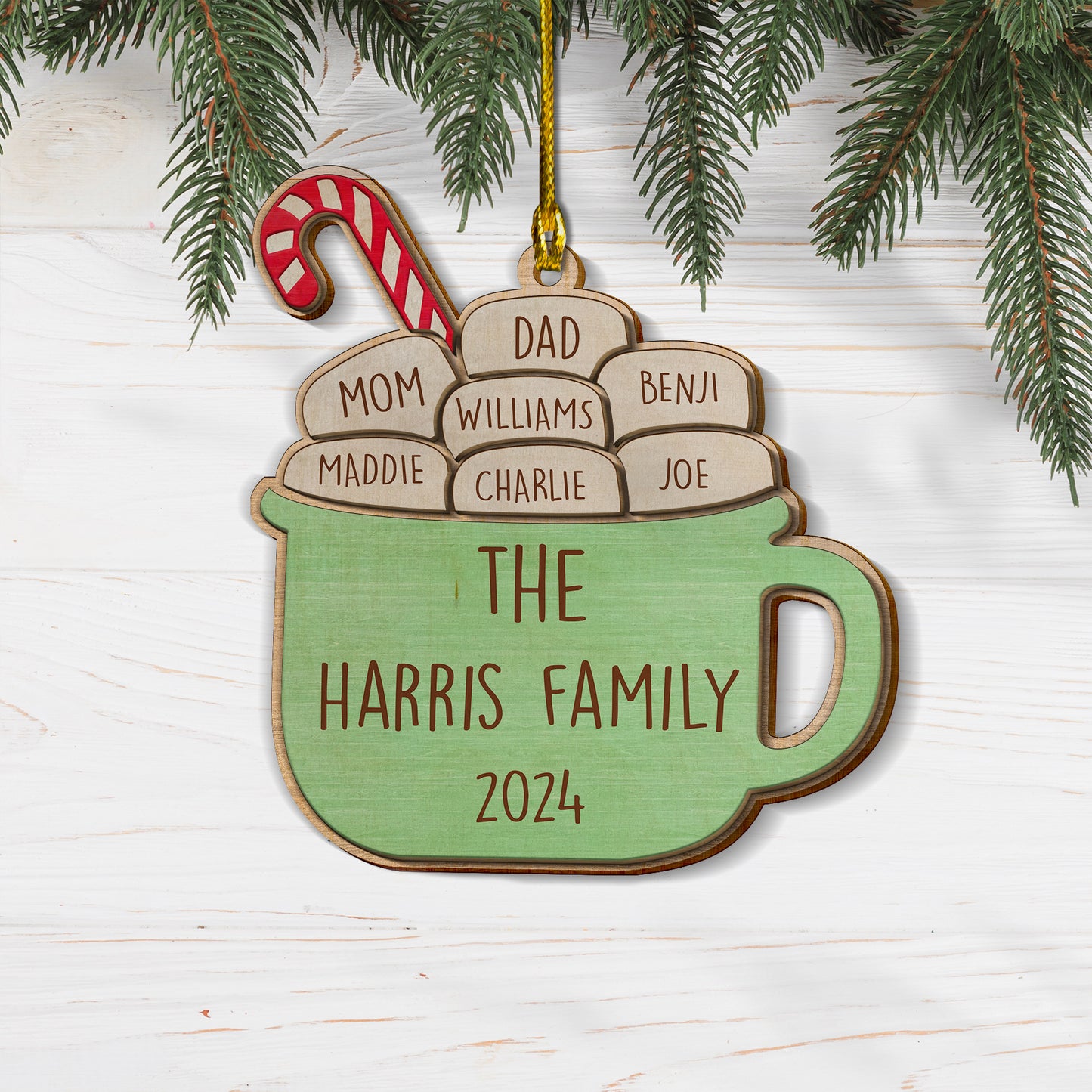 Custom Family Names 2-Layer Wood Ornament