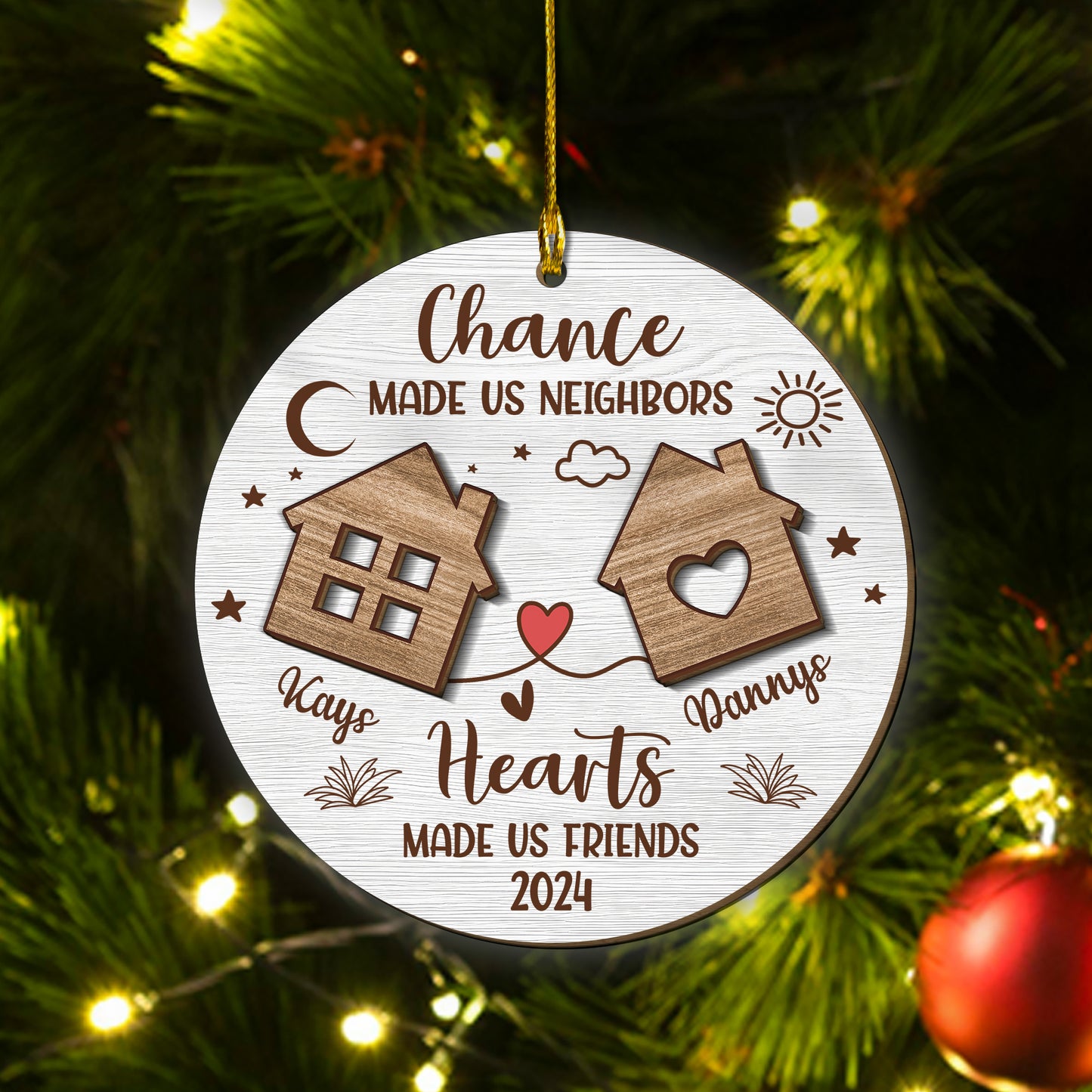 Custom Neighbors 2-Layers Wood Ornament