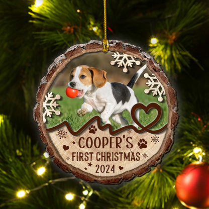 Custom Dog Photo First Christmas 2-Layer Wood Ornament