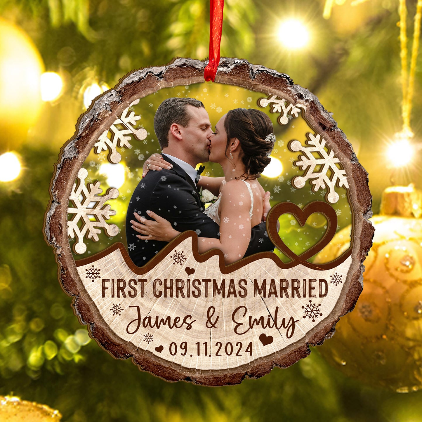 Custom Wedding Photo Wood and Acrylic Ornament