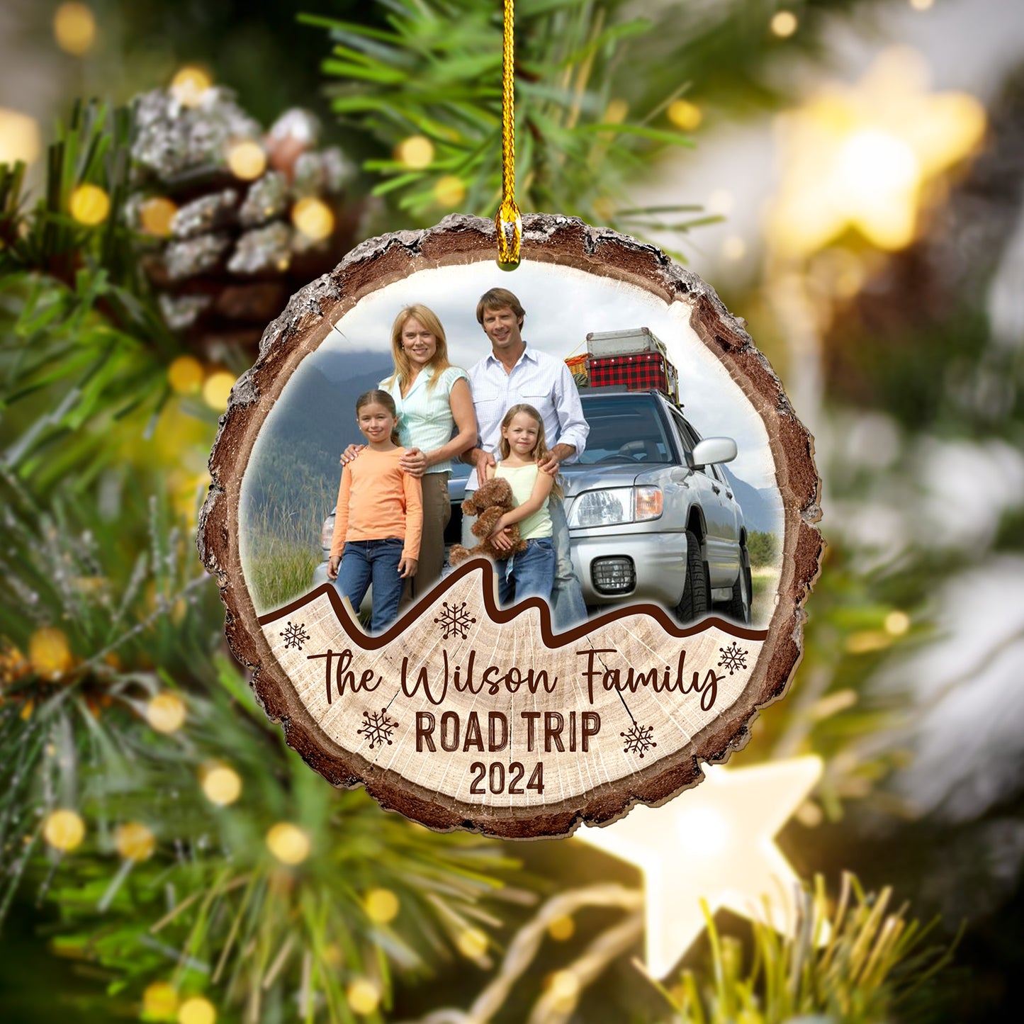 Custom Road Trip Family Photo Wood Slice Ornament