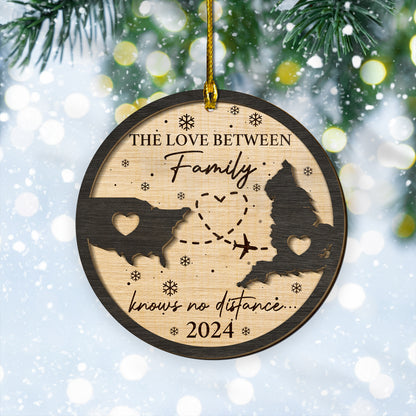 Custom Long Distance Family 2-Layers Wood Ornament