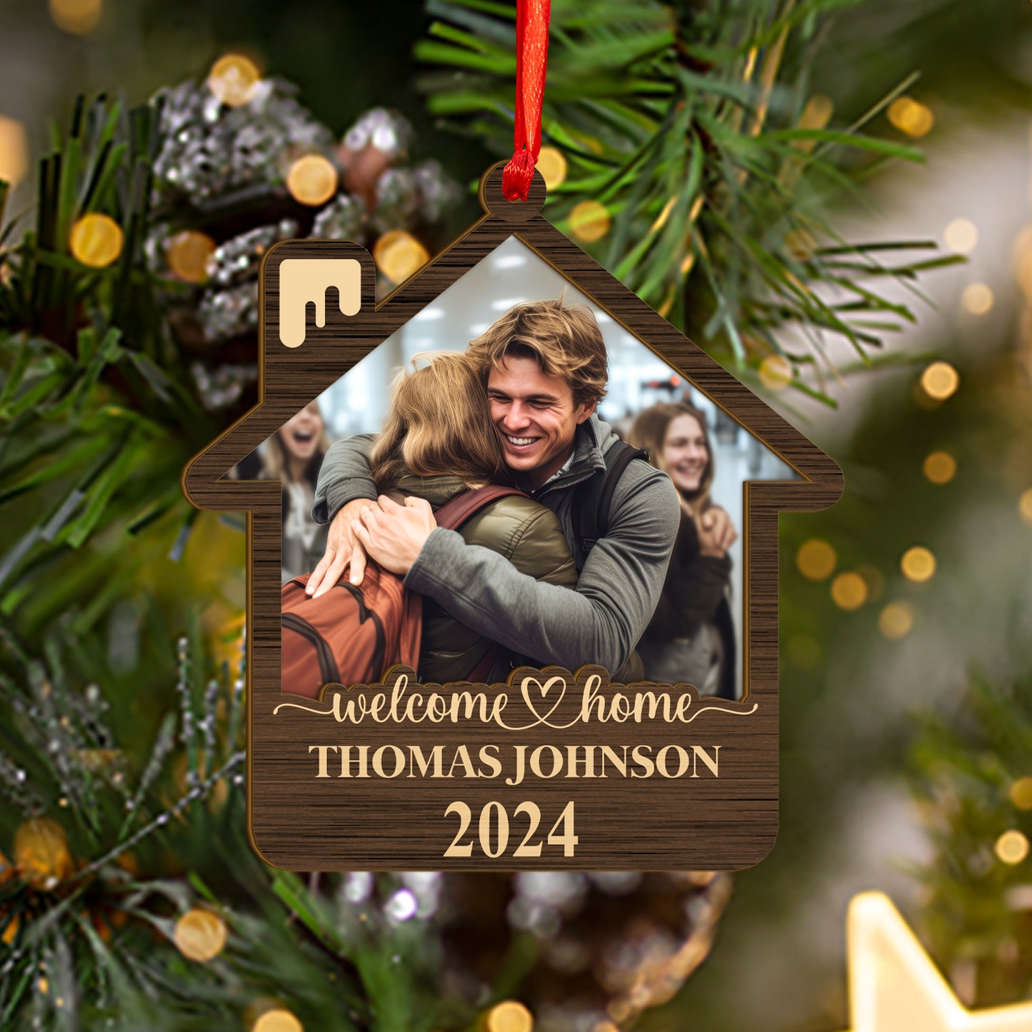 Custom Welcome Home Photo Wood and Acrylic Ornament