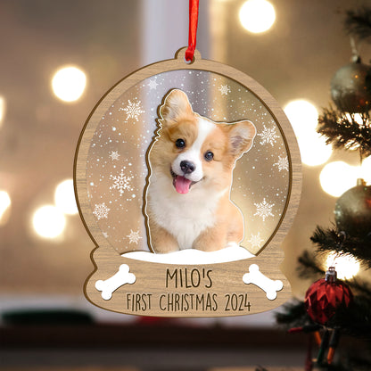 Custom Photo Dog First Christmas Wood and Acrylic Ornament