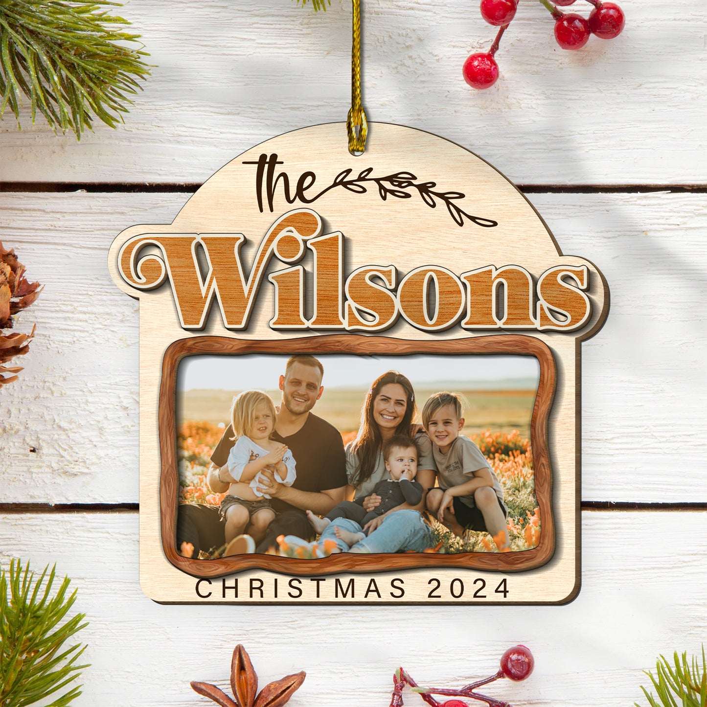 Custom Family Photo 2-Layer Wood Ornament