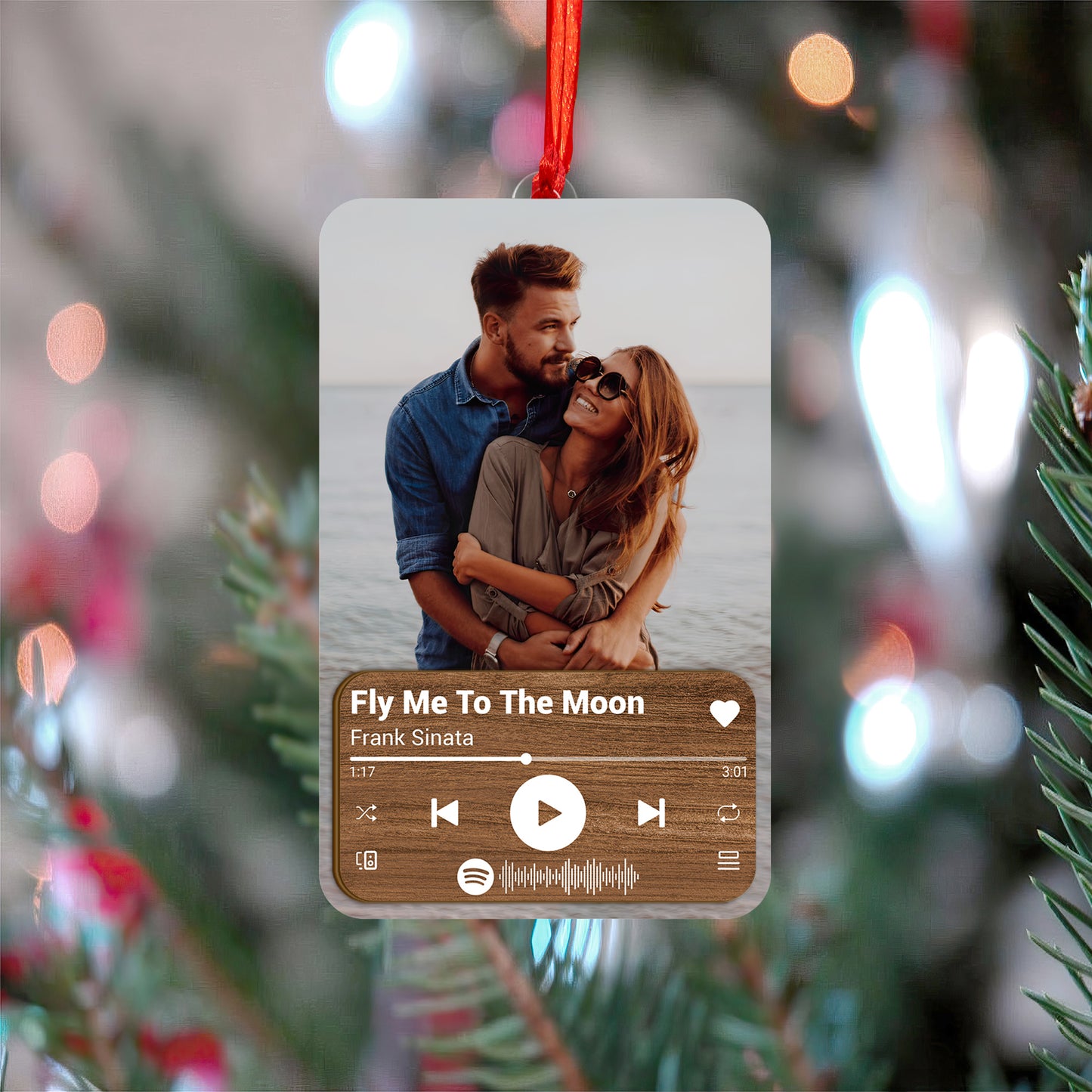 Custom Photo Couple Music Player Wood and Acrylic Ornament