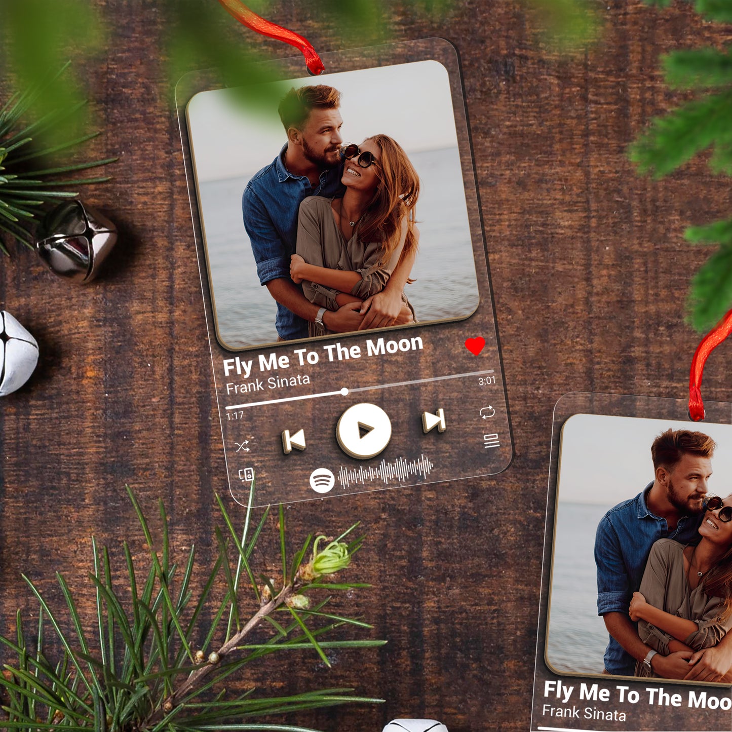 Custom Photo Couple Music Player Wood and Acrylic Ornament