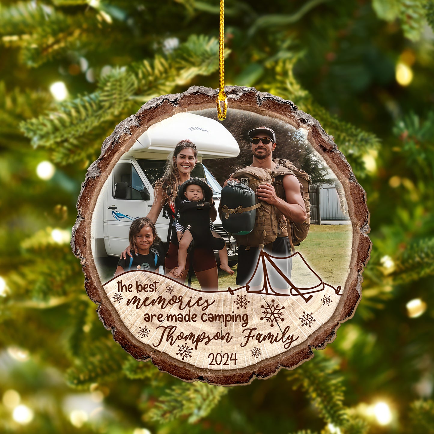 Custom Camping Photo Wood Slice Ornament