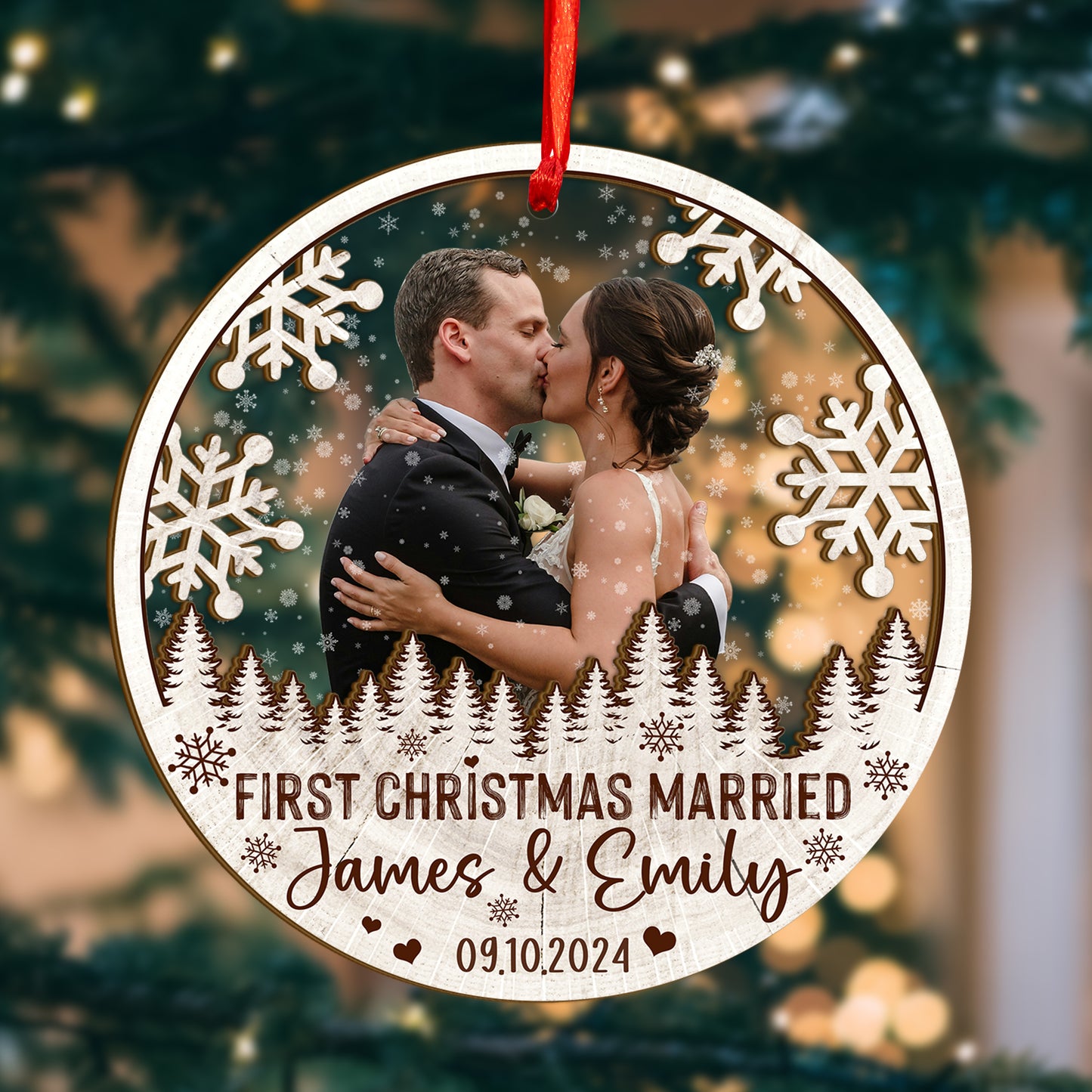 Custom Wedding Photo Wood and Acrylic Ornament