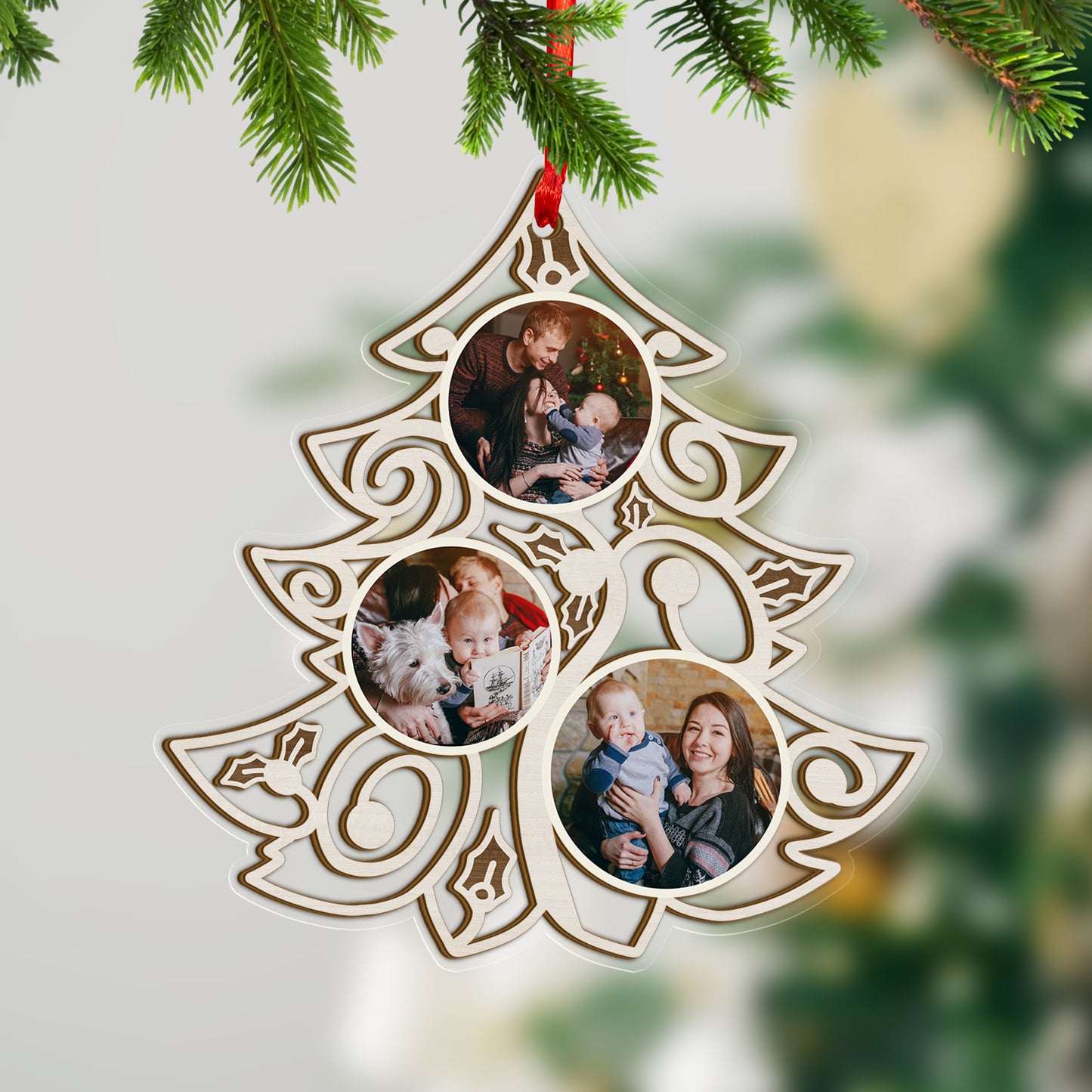 Custom Photos Family Tree Wood and Acrylic Ornament