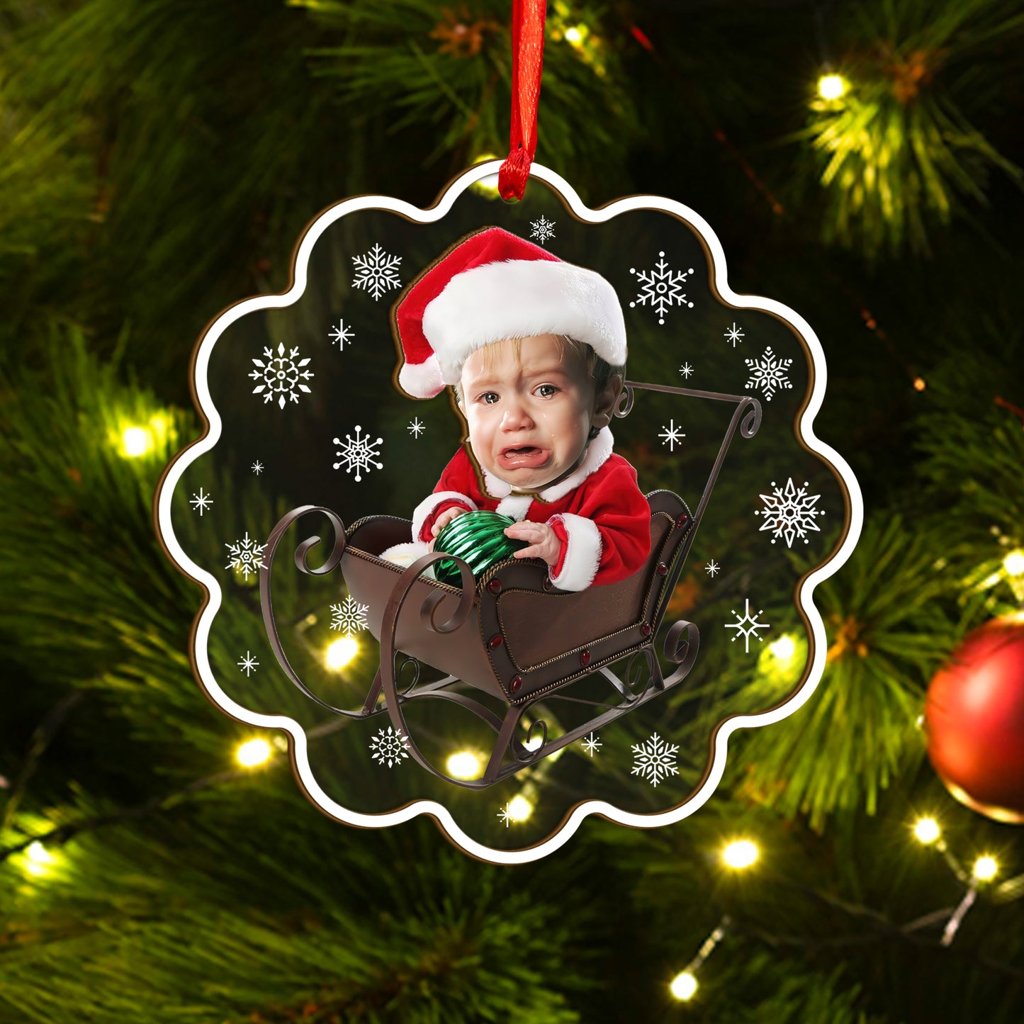 Custom Face Photo Baby Christmas Wood and Acrylic Ornament