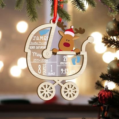 Custom Baby Stats Wood and Acrylic Ornament