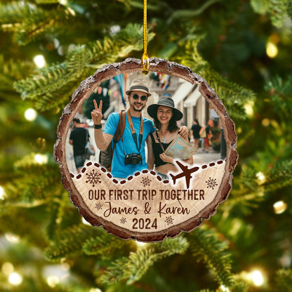 Custom Couple Travel Wood Slice Ornament