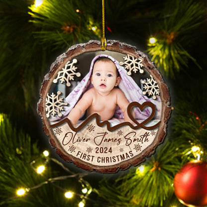 Custom Photo Baby First Christmas 2-Layer Wood Ornament