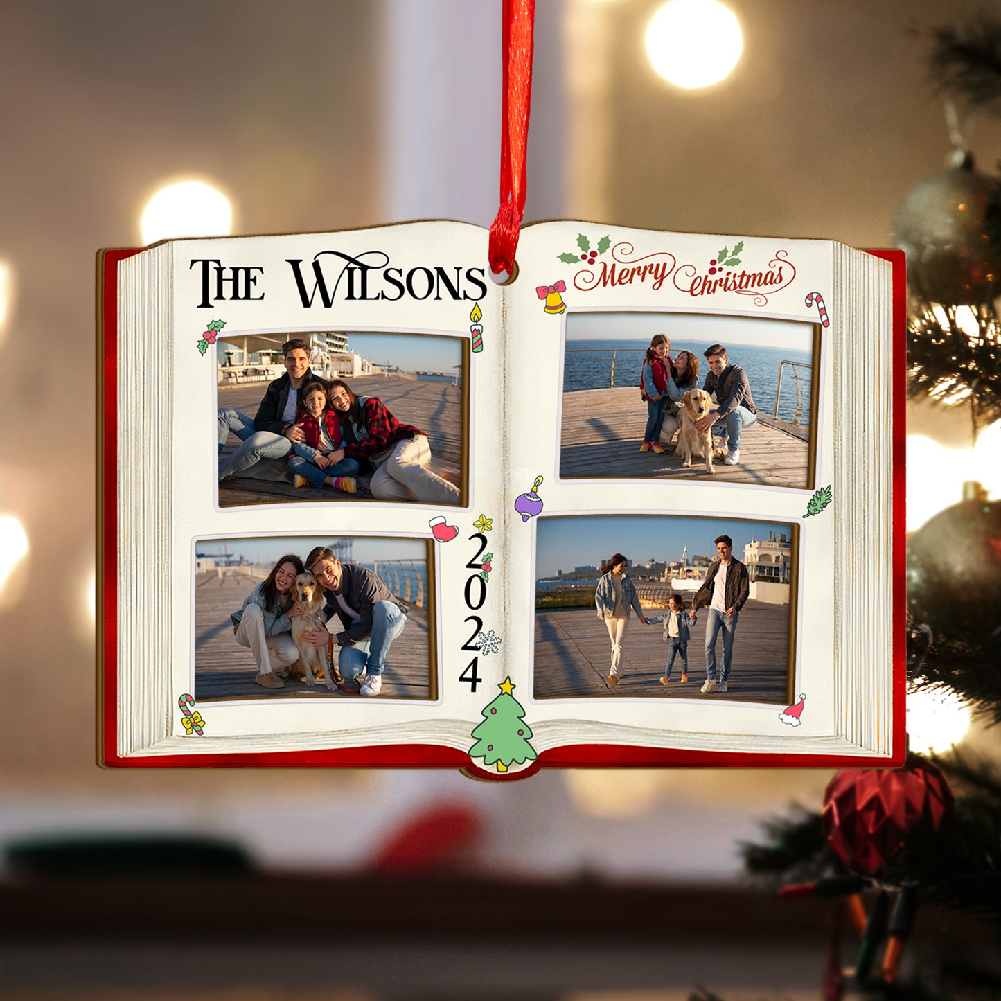 Custom Photos Family Book Wood and Acrylic Ornament